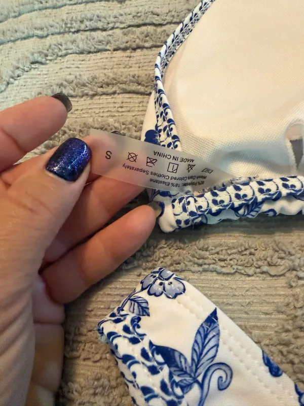 Shein Blue & White Floral Triangle Bikini, Sz S - Image 3