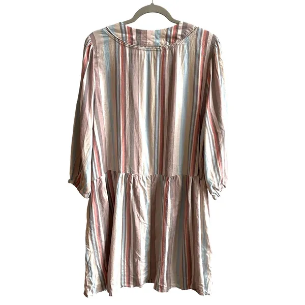 Knox Rose Striped Mini Dress Womens XXL Multicolor Boho Babydoll Linen Blend NWT - Image 5