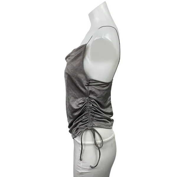 Zara Women's Gray Metallic Sleeveless Cowl Neck Ruched Cami Camisole Tank Top M - Image 2