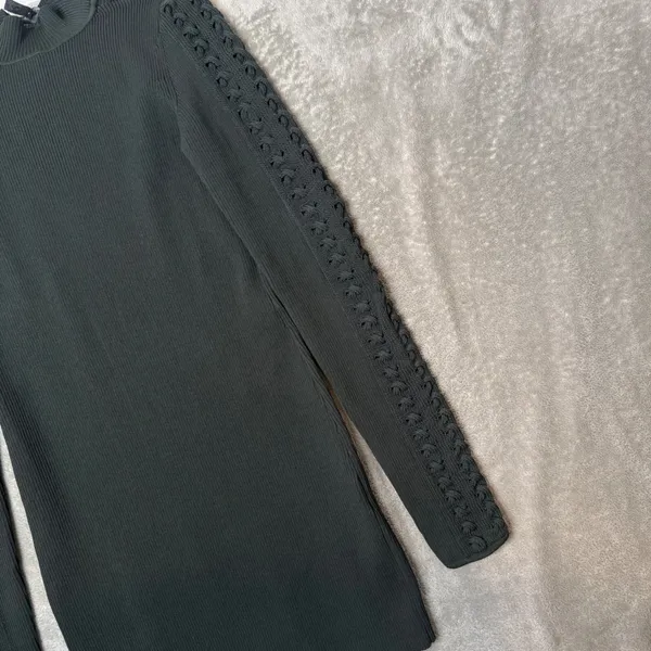 White House | Black Market Ribbed Knit Bodycon Mini Dress Womens XS Green Mock Neck Cut Out Sleeve - Image 6