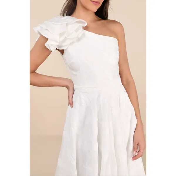 Lulus Sweet Definition White Burnout Ruffled One-Shoulder Midi Dress Large NWT - Image 3
