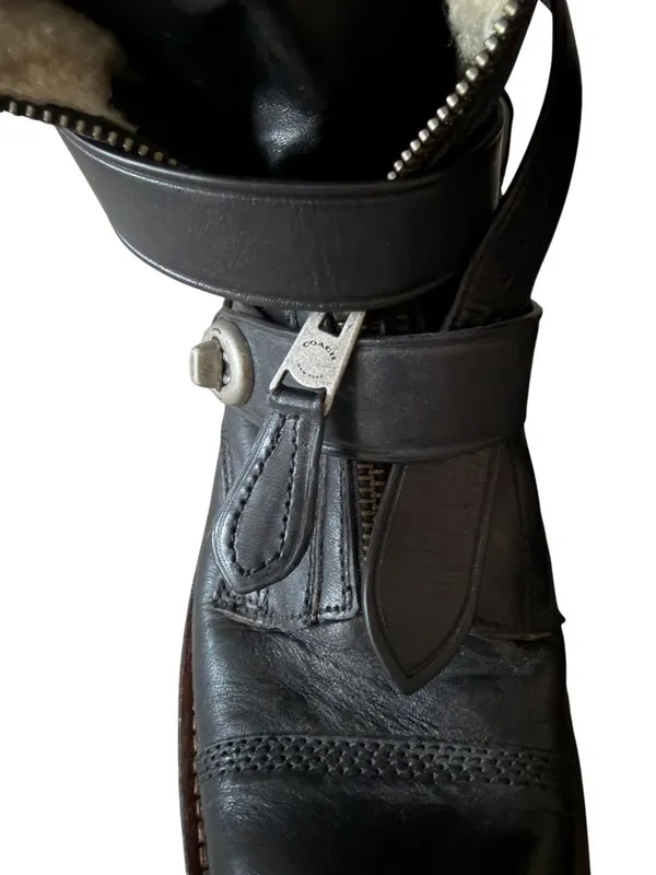 COACH Women’s Black Leather Zip Moto Boots Size 7 - Image 9