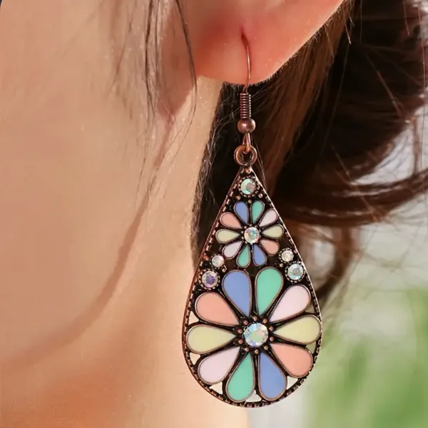 Handmade Floral Teardrop Earrings with‎ Multicolor Enamel - Image 3