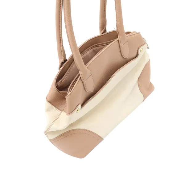 Bueno Two Tone Cream Tan Pebbled Faux Leather Shoulder Bag Gold Hardware - Image 7