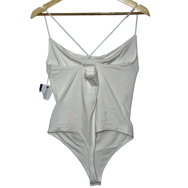 NEW Abercrombie & Fitch Soft AF Drapey White Sleeveless Tank Bodysuit Top Size M - Image 2
