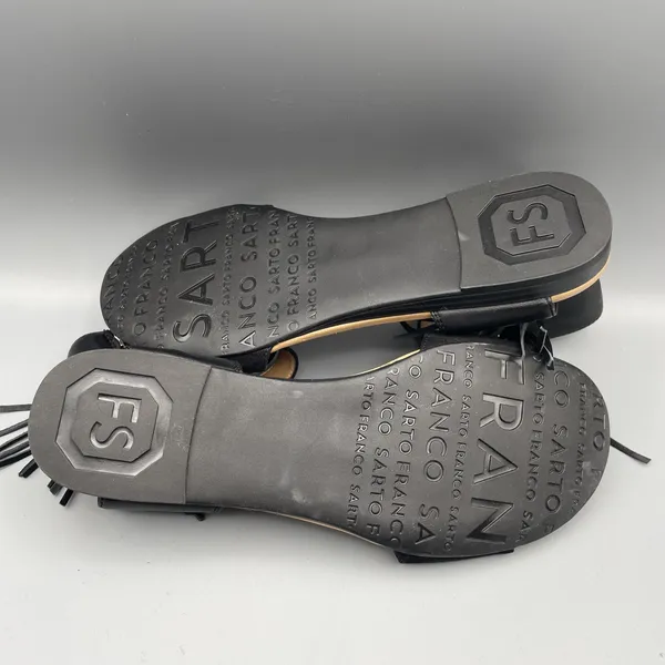 Franco Sarto Sandals Size 8 Black Leather Gladiator Fringed Ankle Strap Open Toe - Image 9