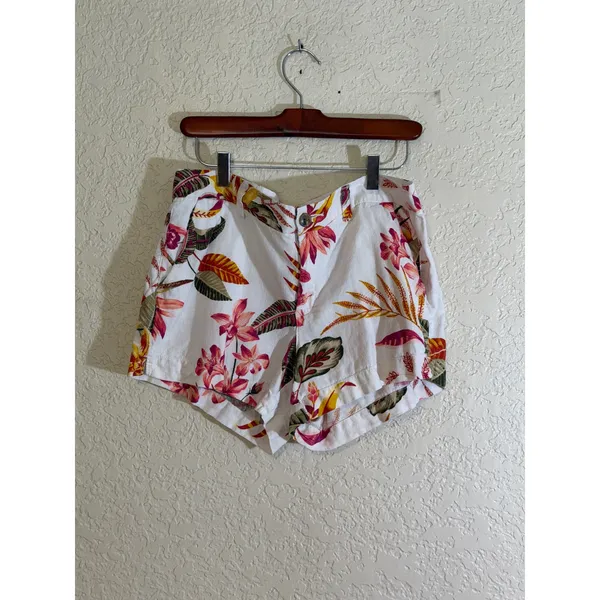 Old Navy Everyday Short Womens 8 White Floral‎ Mid Rise Linen Blend Tropical - Image 6
