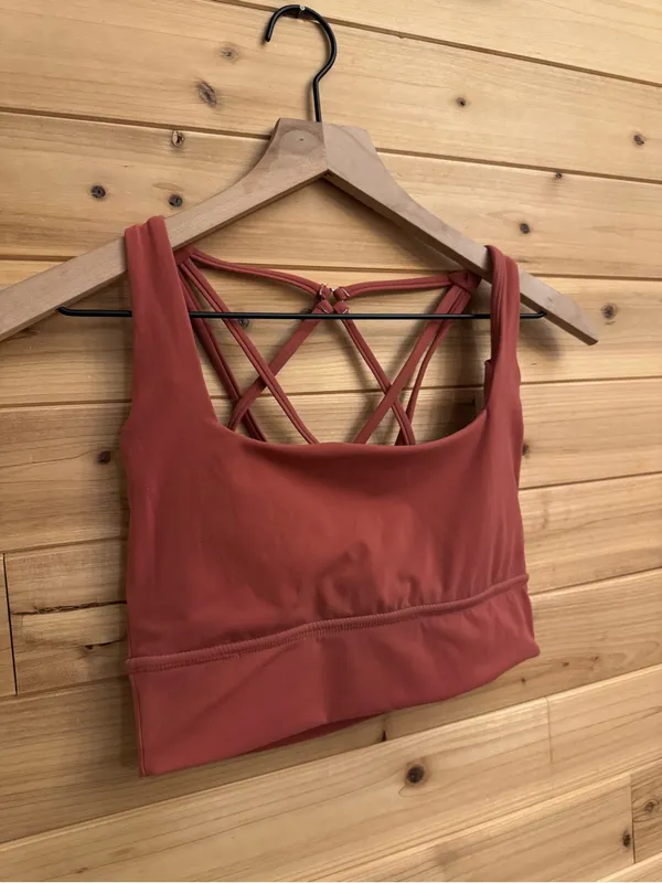 Buff Bunny Small Red Orange Strappy Sports Bra Activewear Stretchy Gym Hiking - Image 2