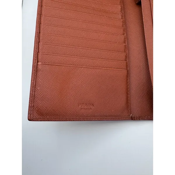 Prada Saffiano Leather Continental Flap Wallet - Orange - Image 5