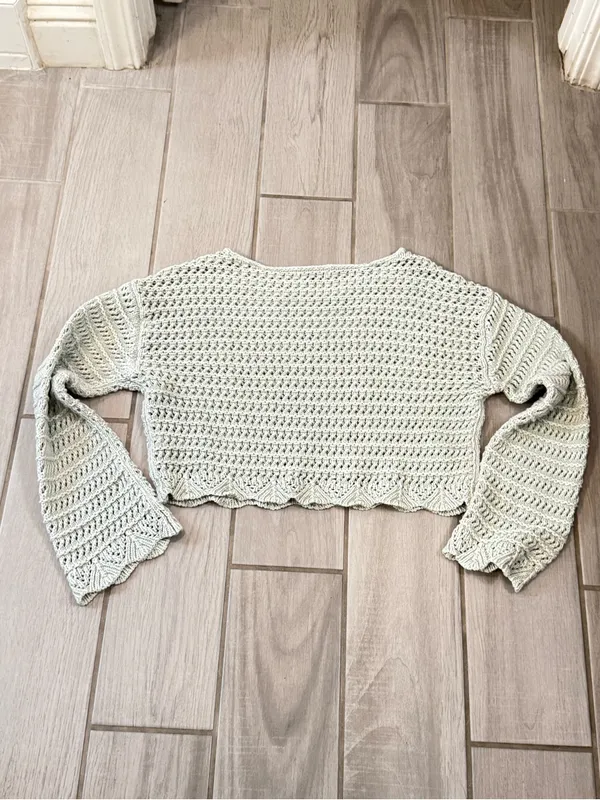 American Eagle Outfitters Sage Crochet Scoop Neck Crop Sweater - Image 4