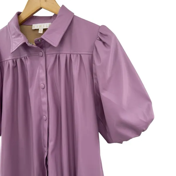 Karlie Women's Lavender Purple Puff Sleeve Faux Leather Ruffle‎ Dress Medium - Image 2