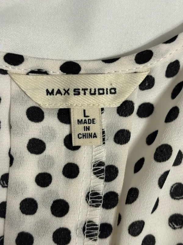 Max Studio Polka Dot Blouse Black White Split Neck Top Large - Image 2