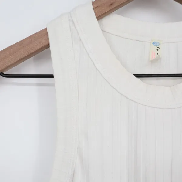 Free People Movement Tank Top Womens L White Ribbed Knit Round Neck Activewear - Image 3