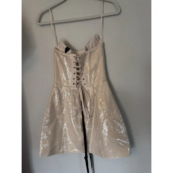 Heiress Beverly Hills Womens Strapless Sequin Corset Mini Dress Natural Sz S NWT - Image 5