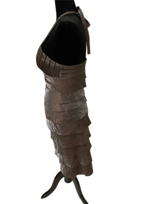 Caché Vintage Y2K Bronze Metallic Halter Dress Womens 8 Petal Tiered Midi - Image 15