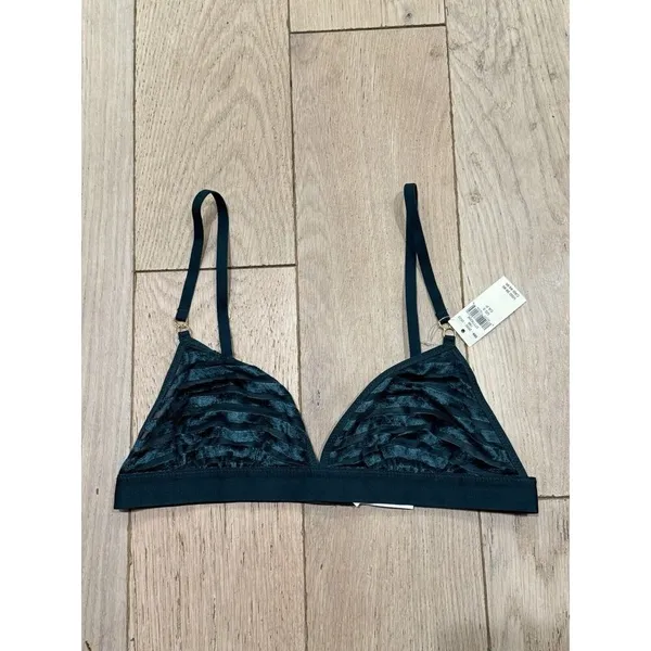 NWT Aerie Velvet Stripe Sexy Holiday Triangle Bralette Deep Forest Green Size‎ S - Image 3