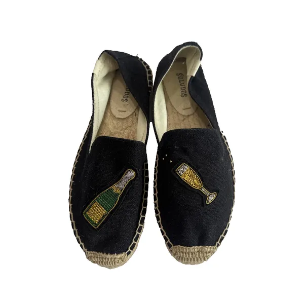 Soludos Cheers Champagne Bottle Espadrille Flats Black Beaded Slip On 6.5 - Image 4