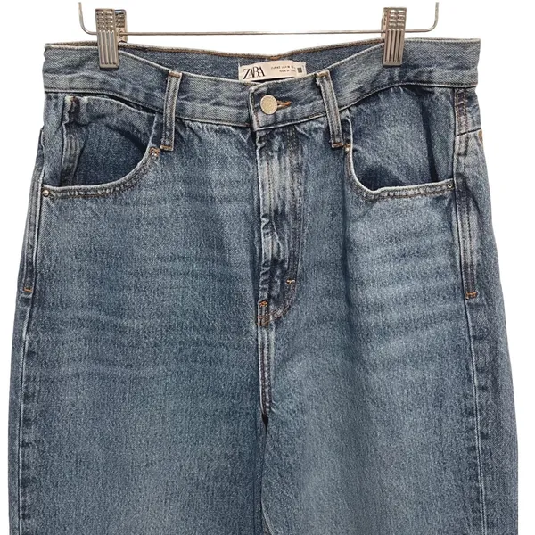 Zara Women's Jeans Size 10 Blue Denim Wide Leg High Waist Casual‎ - Image 2