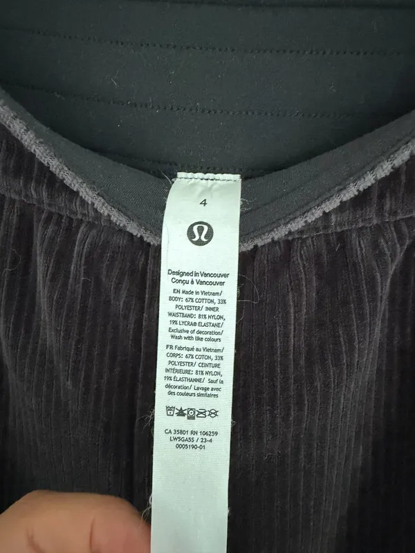 Lululemon Women Scuba Mid-Rise Straight-Leg Pants Velvet Cord 7/8 Length 4 Black - Image 8