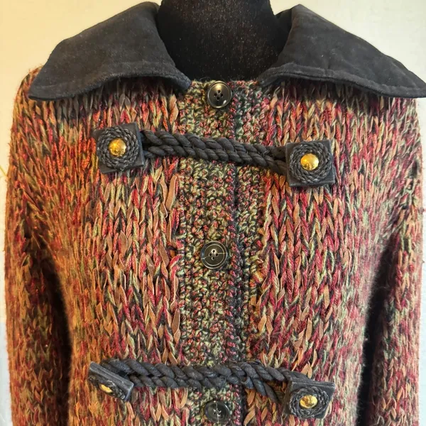 Patricia Barrera Alpaca Wool Leather Knit Toggle Cardigan Coat Chile Handmade L‎ - Image 3