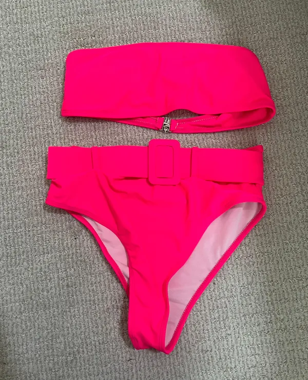 Pink Buckle High Waisted Bikini Medium - Image 2