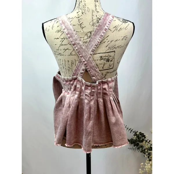 Free People Marina Denim Babydoll Crop Top Distressed Purple XL - Image 13
