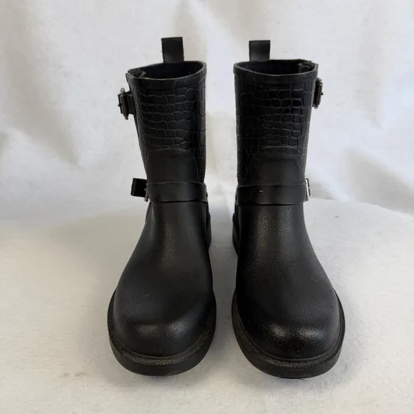 Sam Edelman Keigan Womens 8‎ Black Buckle Rubber Croc Embossed Rain Boots - Image 3