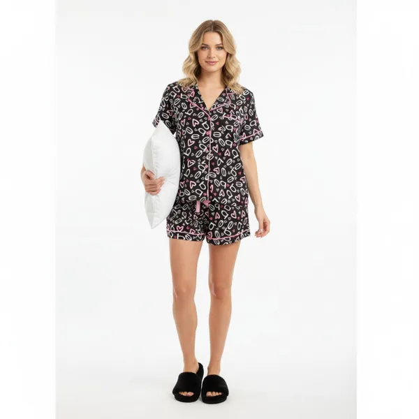 Bebe Black Logo Print Pajama PJ Shorts & Short Sleeve Top SET 3X NEW - Image 9
