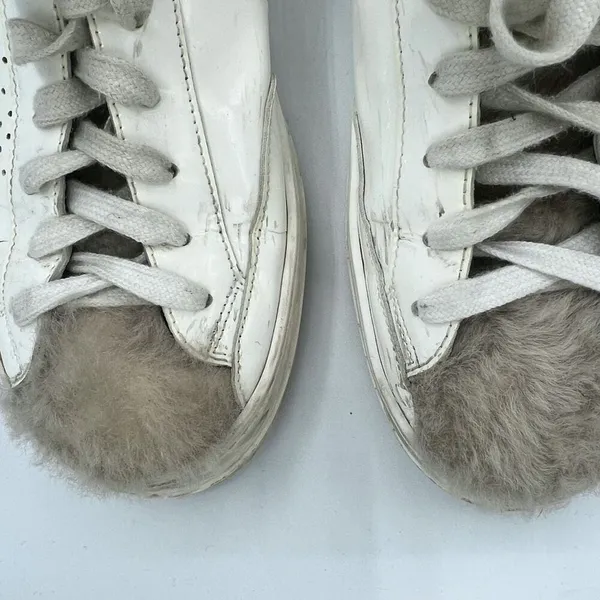 P448 John Sneaker Coated Leather Faux Fur Tongue Lace Up Shoes Size 38 - Image 8