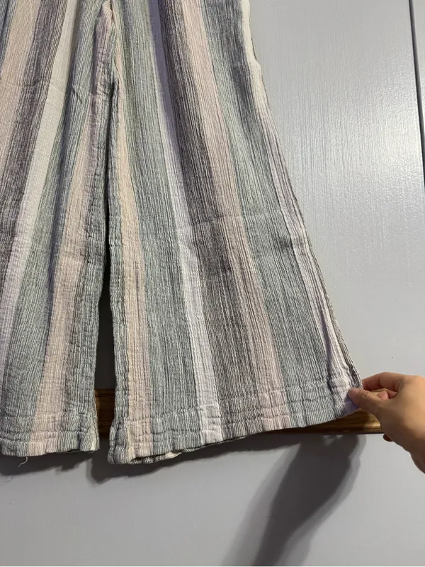 Free People Cotton Striped Wide Leg Pants in Pastel Green, Black & Cream Size XS - Image 6