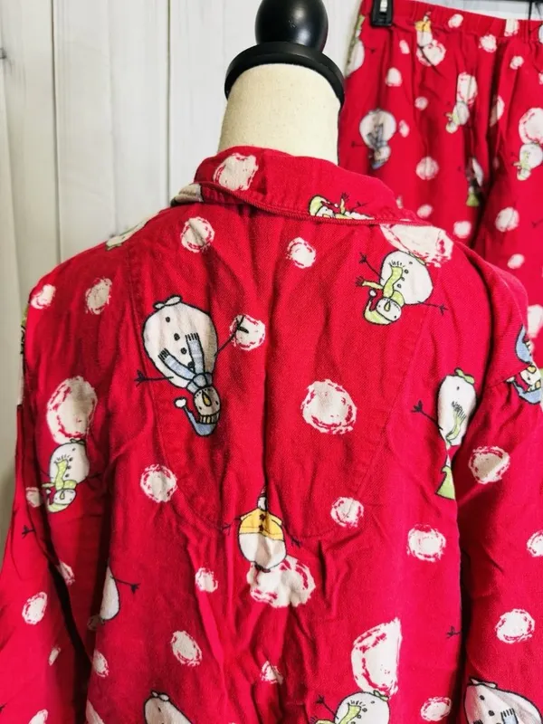 Charter Club Intimates Pajama Set Sz L Red Snowman Christmas Winter Pockets - Image 7
