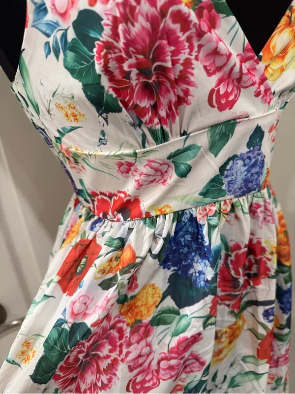 Floral Adjustable Spaghetti-Strap Midi Dress in White with Multicolor Blooms - Image 2