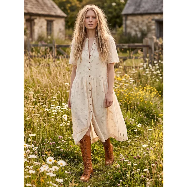 Free People Dainty Ethereal Cottage Bella Mae Midi Dress Vanilla Floral Small - Image 4