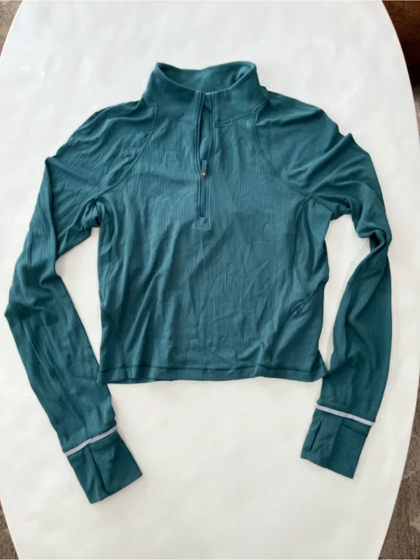 Lululemon Its Rulu Run Cropped Half Zip Long Sleeve Top in Green Jasper 8 $118 - Image 2