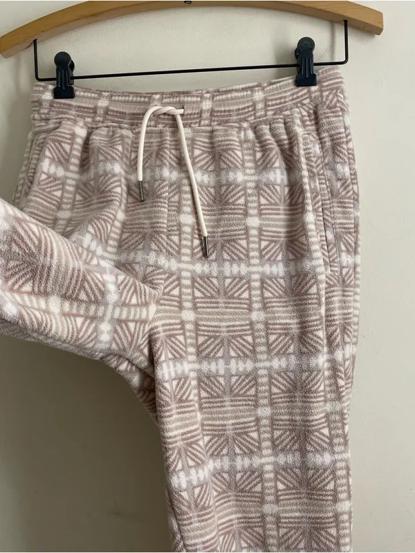 Patagonia Micro D Fleece Joggers Womens S Snow Bean Natural Geometric Cozy Pants - Image 7