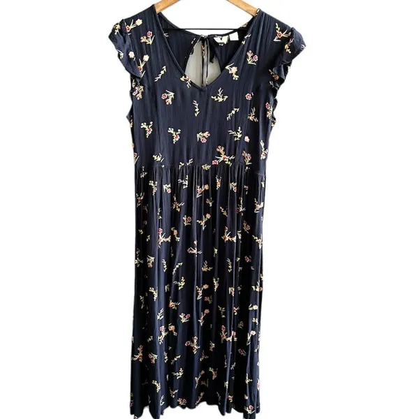 Roxy Rush Minute Short Sleeve Midi Dress Navy Floral Size Small - Image 4