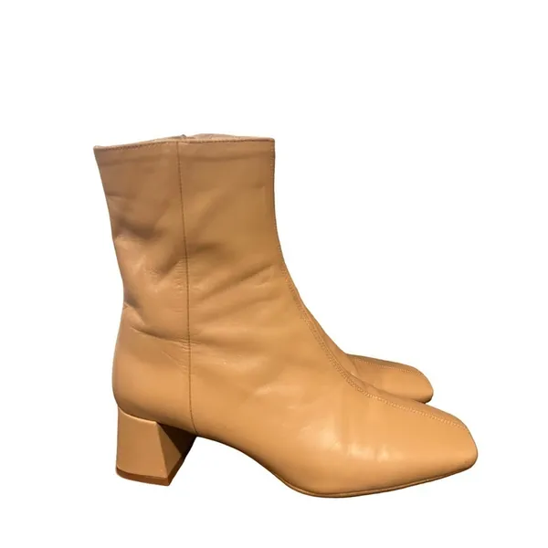 Zara Camel Tan Leather Square Toe Block Heel Ankle Boots 7.5 - Image 2