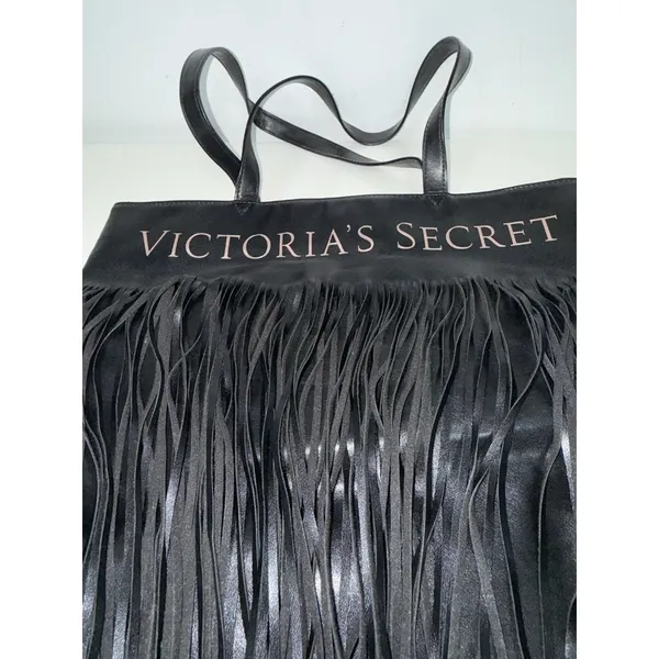 Victorias Secret Limited Edition Flirty Fringe Tote Bag Black Faux Leather Goth - Image 3
