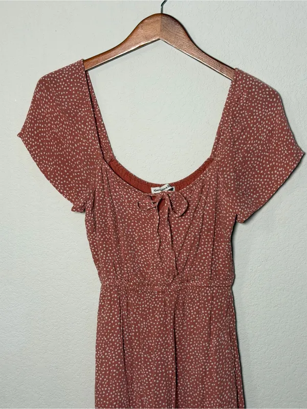 Abercrombie & Fitch XXS Rust Spotted Midi Dress Cottagecore Boho Prairie - Image 4