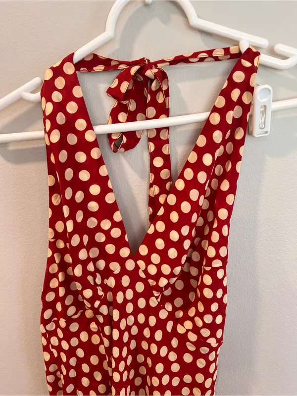 Realisation Par Simone Halter Strap Tie 100% Silk Polka Dot Maxi Dress Size XS - Image 4