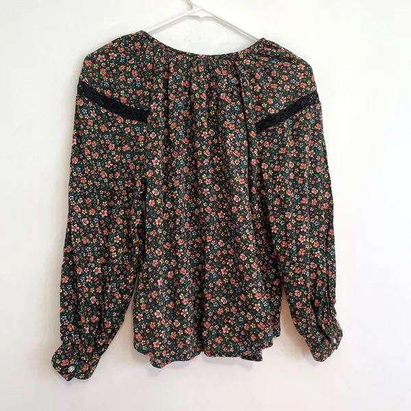 OLD NAVY Long Sleeve Lace Trimmed Floral Print Blouse Brown Button Cottagecore - Image 10