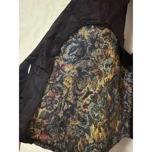 Turn On Vintage Tapestry Vest Womens Large Floral Brocade Metallic Cropped USA - Image 9