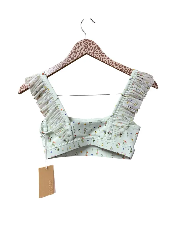 POPFLEX Romance Mesh Ruffle Sports Bra Meadow Floral Print Green XS NEW NWT - Image 5