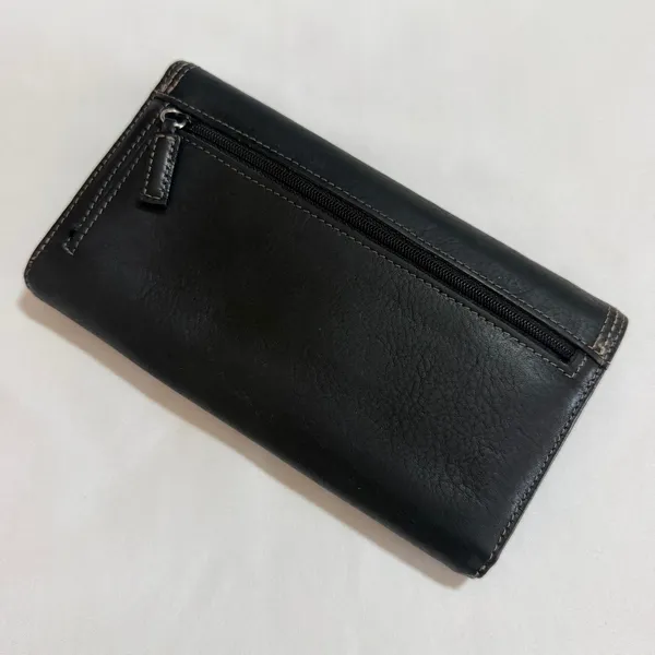Dockers Black Leather Tri-Fold Continental Wallet Plaid Lining Checkbook Holder - Image 3