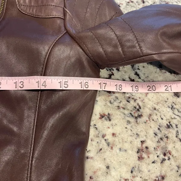 Via Spiga Moto Jacket Women S Brown Leather Biker Quilted Ribbed Gold Hardware - Image 9