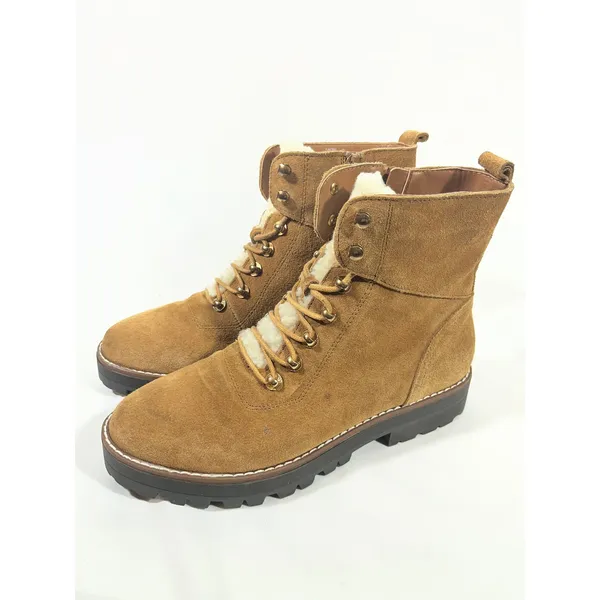 Crown and Ivy Naomi Suede Fur Lined Boots‎ Women 8 Tan Lace Up Combat Outdoors - Image 2