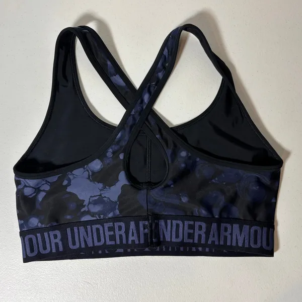 Under Armour Women Size M Crossback Mid Sports Bra Compression Blue Camo NO PADS - Image 3