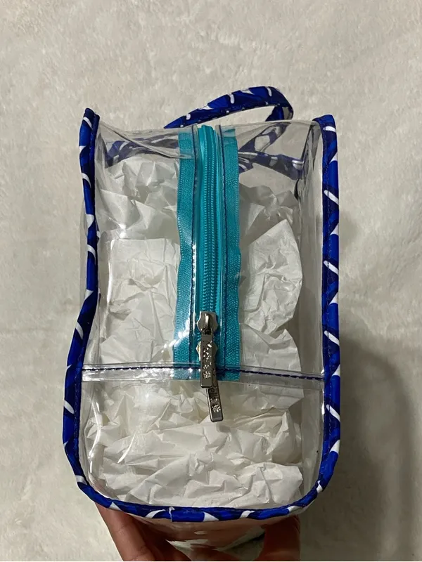 Blue Patterned Clear Travel Tote - Image 3