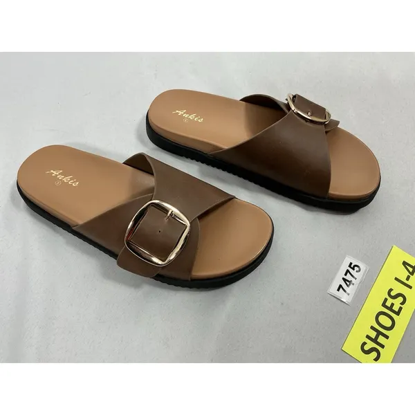 Womans New Ankis Slip On Slides Size 8 Brown Buckle Band - Image 2