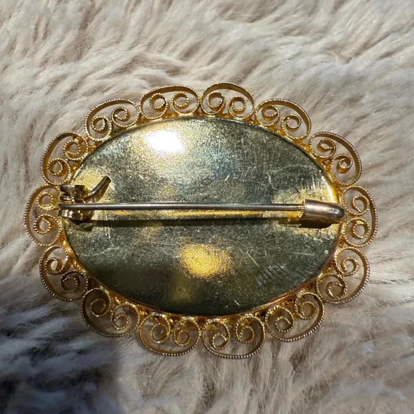 Vintage Gold‎ Micromosaic Micro Mosaic Flower Design Brooch Pin - Image 8